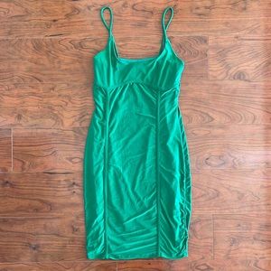 All Saints Dark Green Ruched Spaghetti Strap Mini Cocktail Dress